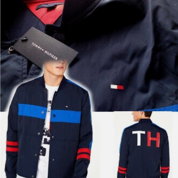 New/Tommy Hilfiger Men's/TH Logo Coach Colorblocked Track Jacket】Navy /Large - Picture 8 of 13